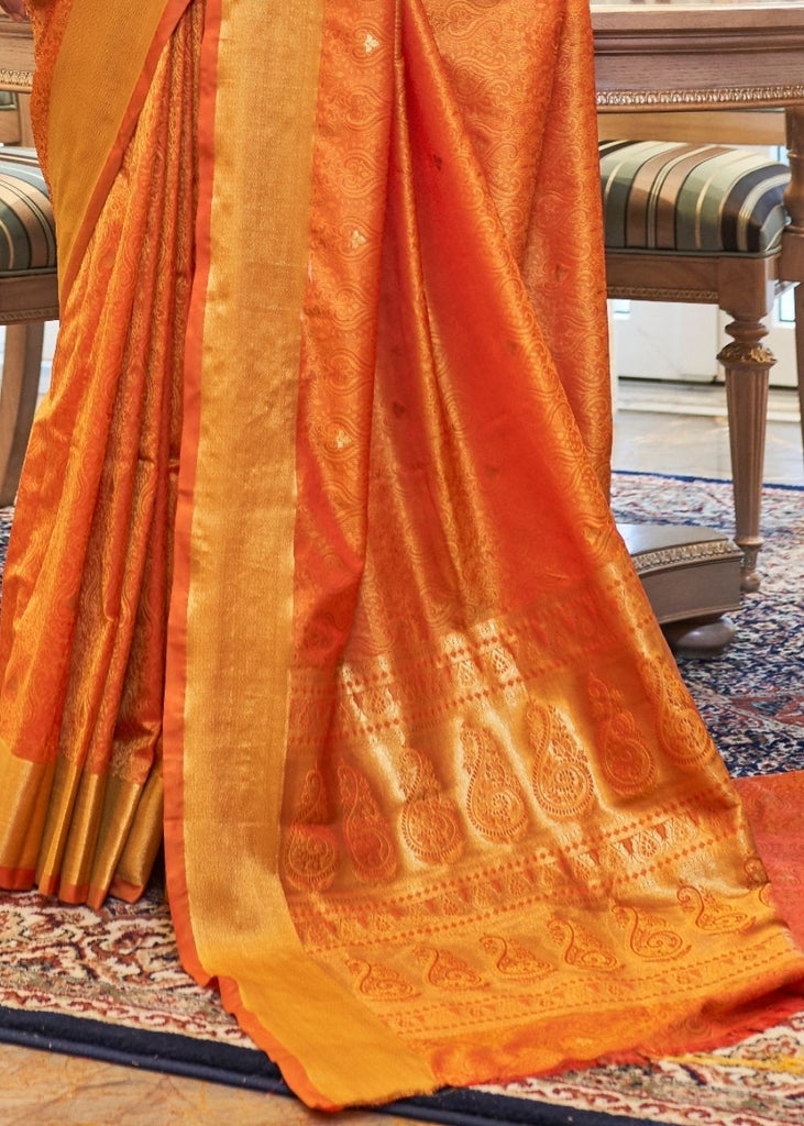 Pumpkin Orange Ultra Soft Kanjivaram Silk Saree with Zari  Border and Pallu Clothsvilla