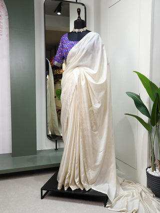 White Color Plain Manipuri Tussar Trending Saree Clothsvilla