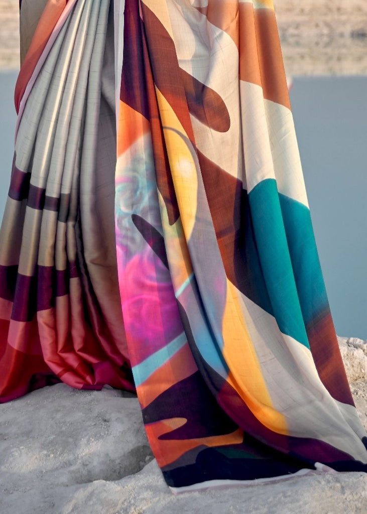 Multicolor Digital Printed Crepe Silk Saree : Top Pick Clothsvilla