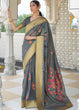 Load image into Gallery viewer, Iron Grey Floral Embroidered Linen Silk Saree Clothsvilla