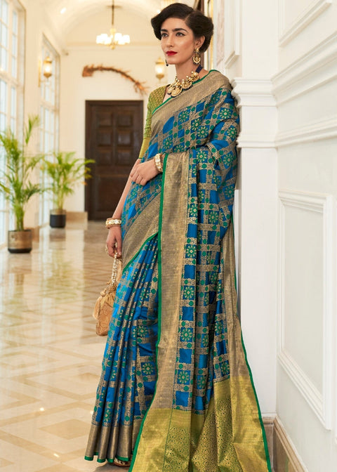 Blue Patola Silk Saree with Golden Border : Top Pick Clothsvilla Main image