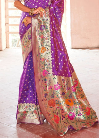 Deep Purple Woven Paithani Silk Saree Clothsvilla