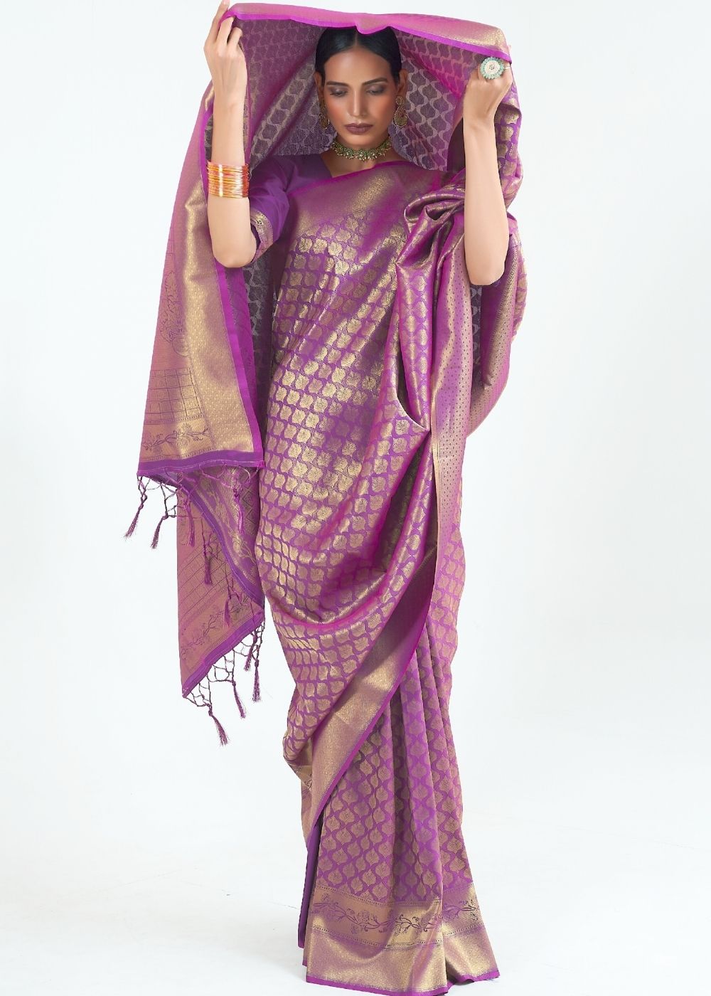 Deep Purple Woven Kanjivaram Silk Saree : Limited Edition Clothsvilla Main image