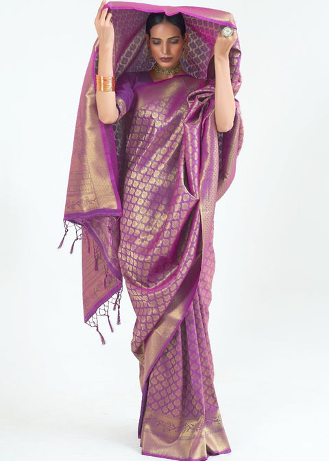 Deep Purple Woven Kanjivaram Silk Saree : Limited Edition Clothsvilla Main image