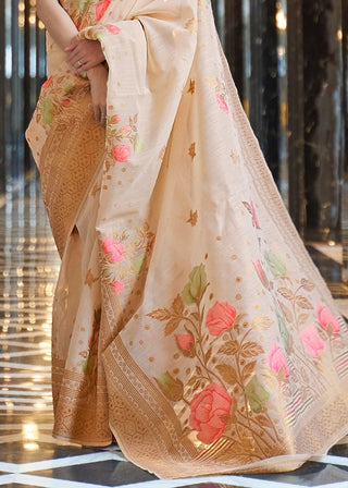 Beige Brown Zari Woven Linen Silk Saree Clothsvilla