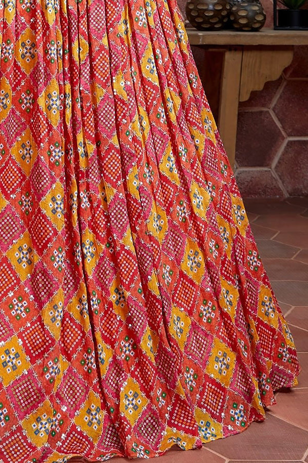 Gorgeous Red Digital Print Chinnon Silk Engagement Wear Lehenga Choli Clothsvilla