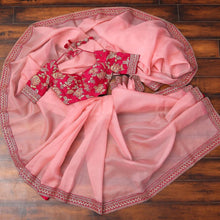 Load image into Gallery viewer, Organza Saree with Lace Border and Embroidery Work with Dashing Silk Blouse ClothsVilla