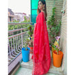 Load image into Gallery viewer, Organza Silk Red Print Saree with Embroidery Blouse for Wedding and Party ClothsVilla
