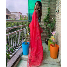 Load image into Gallery viewer, Organza Silk Red Print Saree with Embroidery Blouse for Wedding and Party ClothsVilla