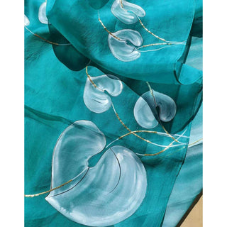 Organza Silk Saree with Beautiful Blue Aqua Digital Print Handwork and Silk Blouse for Wedding ClothsVilla
