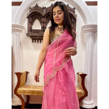 Load image into Gallery viewer, Organza Silk Saree with Beautiful Embroidery Work and Sequence Pearl Silk Blouse for Wedding ClothsVilla