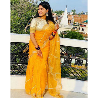Organza Silk Saree with Beautiful Embroidery Work and Sequence Pearl Silk Blouse for Wedding ClothsVilla