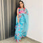 Organza Silk Saree with Beautiful Floral Digital Print Handwork and Pink Silk Blouse for Wedding ClothsVilla