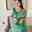 Load image into Gallery viewer, Organza Silk Saree with Beautiful Green Floral Digital Print and Silk Blouse for Wedding ClothsVilla