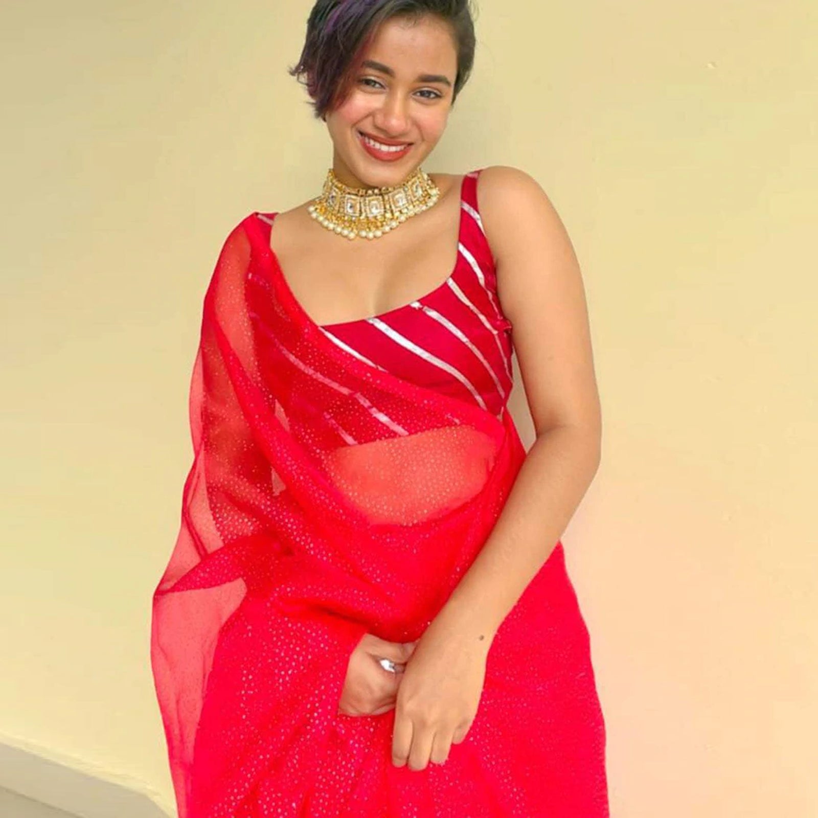 Organza Silk Saree with Beautiful Hand Foil Work and Silk Strip Foil Work Blouse for Wedding ClothsVilla