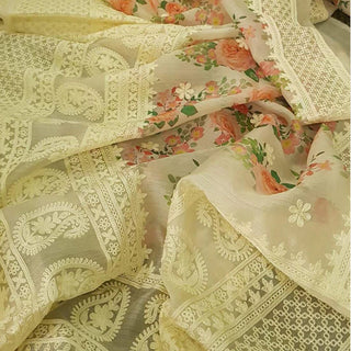 Organza Silk Saree with Beautiful Lucknowi Work and Blouse for Wedding ClothsVilla