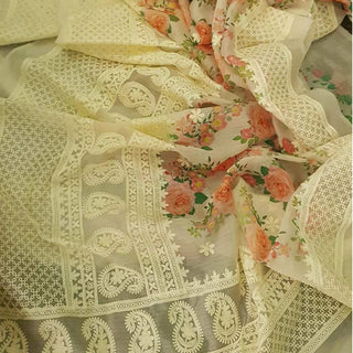 Organza Silk Saree with Beautiful Lucknowi Work and Blouse for Wedding ClothsVilla
