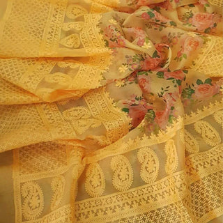 Organza Silk Saree with Beautiful Lucknowi Work and Blouse for Wedding ClothsVilla