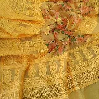 Organza Silk Saree with Beautiful Lucknowi Work and Blouse for Wedding ClothsVilla