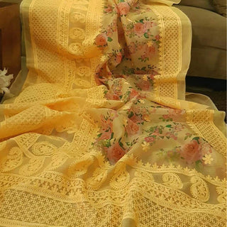 Organza Silk Saree with Beautiful Lucknowi Work and Blouse for Wedding ClothsVilla