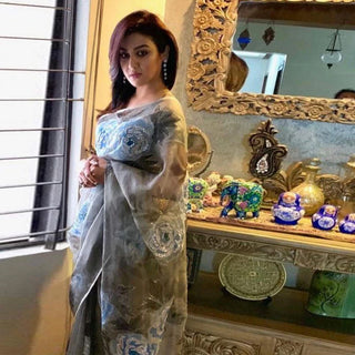 Organza Silk Saree with Beautiful Metalic Print and Silk Sequence Blouse for Wedding ClothsVilla