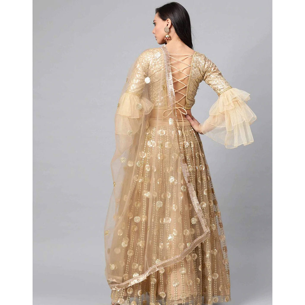 Gold color Net Lehenga with Heavy Embroidery work ClothsVilla