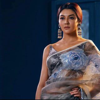 Organza Silk Saree with Beautiful Metalic Print and Silk Sequence Blouse for Wedding ClothsVilla