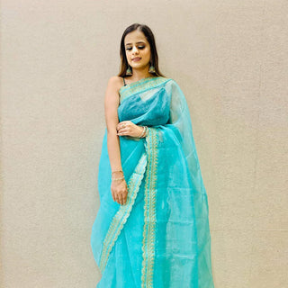 Organza Silk Saree with Beautiful Mukesh Work and Sequence Work Silk Blouse for Wedding ClothsVilla