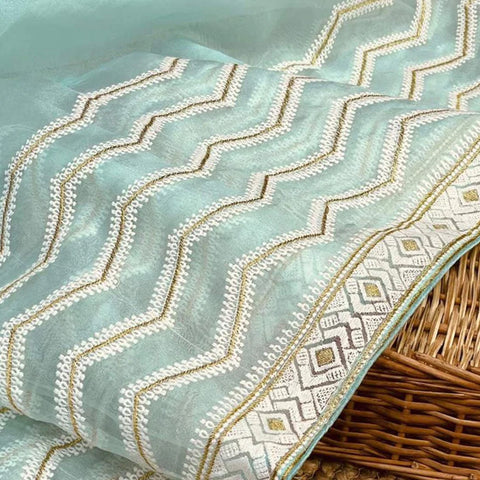 Organza Silk Saree with Beautiful Zari Work and Blouse for Wedding ClothsVilla Main image