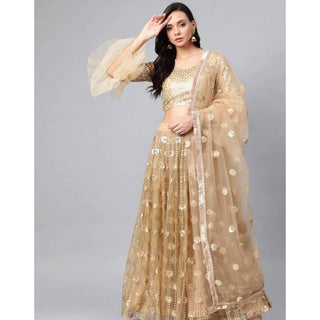 Gold color Net Lehenga with Heavy Embroidery work ClothsVilla