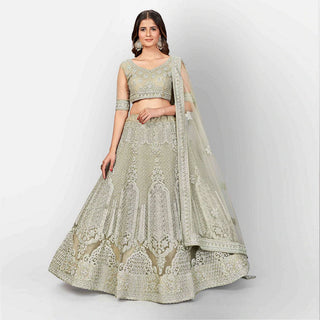 Green Lehenga Choli in Soft Net with Thread Sequence and Zari Work ClothsVilla