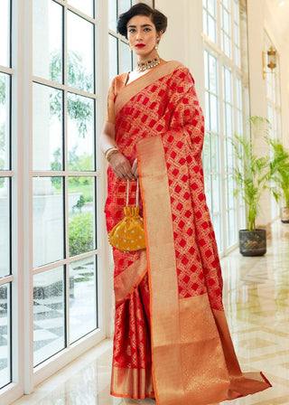 Red Patola Silk Saree with Golden Border Clothsvilla