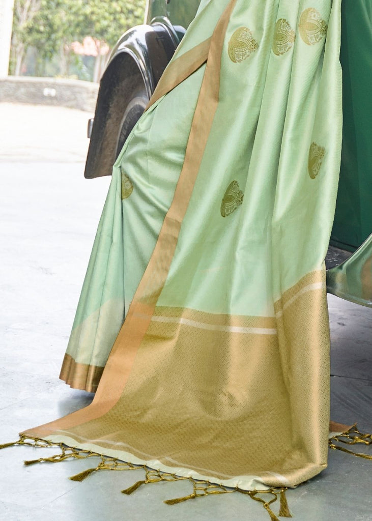 Mint Green Zari Butta Banarasi-Chanderi Fusion Silk Saree Clothsvilla