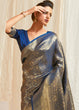 Load image into Gallery viewer, Lapis Blue &amp; Golden Blend Kanjivaram Silk Saree Clothsvilla