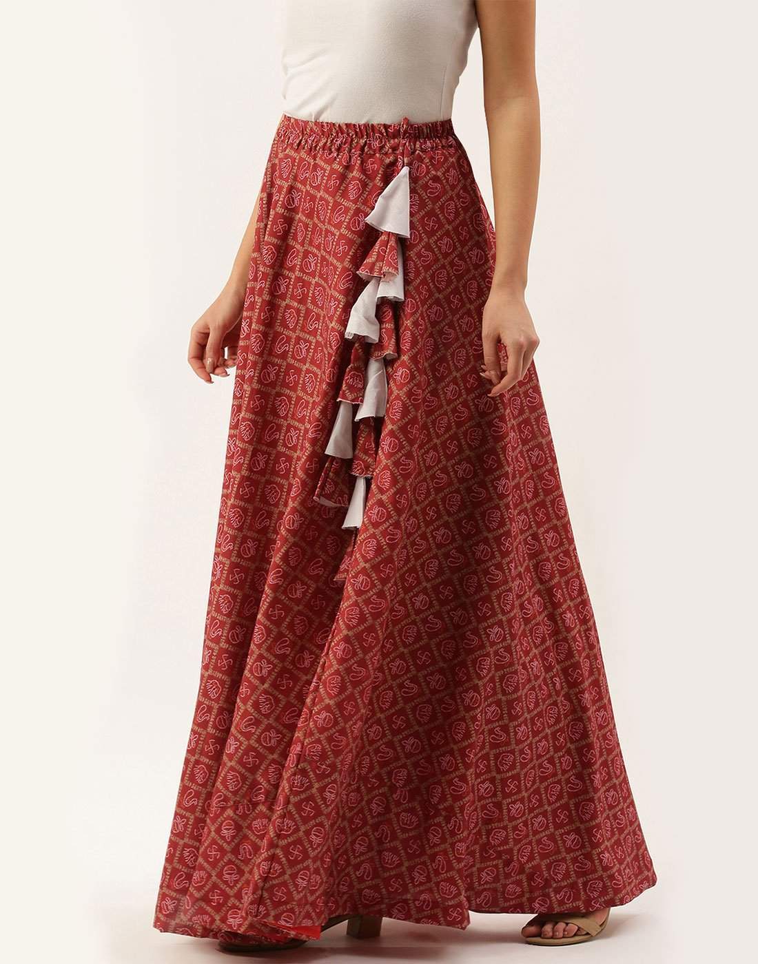 Heavy Cotton Red Skirt with Digital Print ClothsVilla