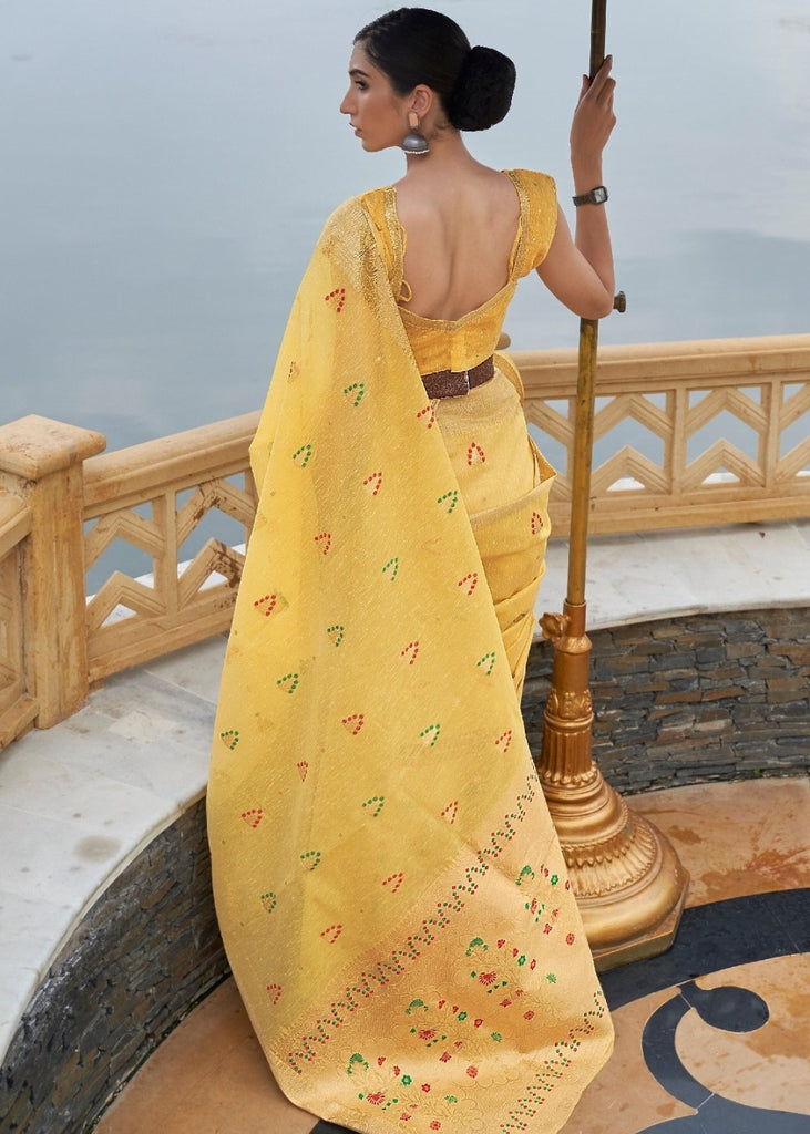 Corn Yellow Woven Linen Silk Saree Clothsvilla