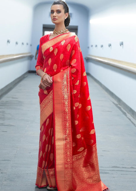Crimson Red Woven Banarasi Silk Saree with overall Butti Clothsvilla Main image