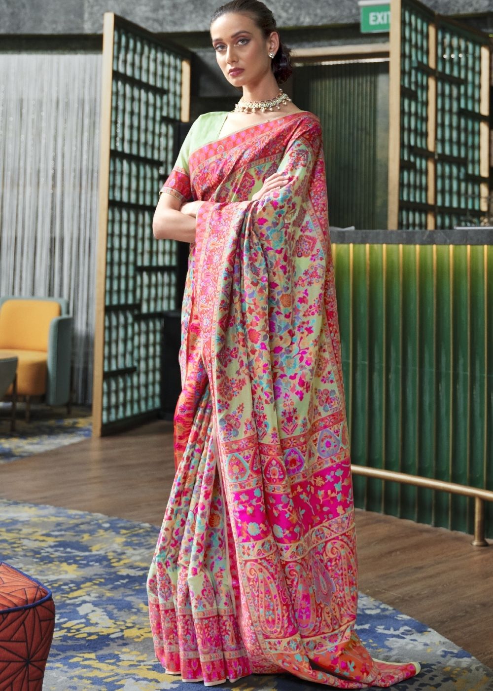 Moss Green Banarasi Jamawar Woven Silk Saree : Top Pick Clothsvilla Main image
