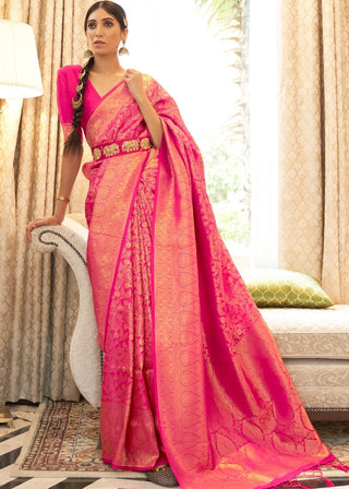 Hot Pink Zari Woven Kanjivaram Silk Saree with Tassels on Pallu Clothsvilla