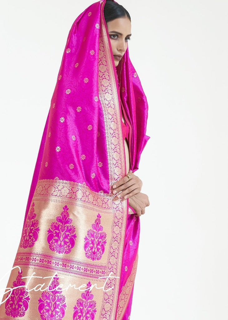 Spicy Pink Woven Kanjivaram Silk Saree Clothsvilla