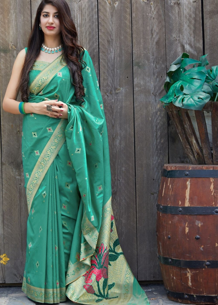 Green Silk Saree with Golden Zari Border Clothsvilla