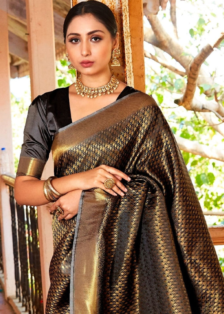 Raven Black Woven Kanjivaram Saree:Limited Edition Clothsvilla