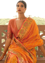 Load image into Gallery viewer, Amber Orange Woven Soft Banarasi Silk Saree with Contrast Pallu &amp; Blouse Clothsvilla