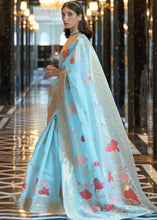 Load image into Gallery viewer, Maya Blue Zari Woven Linen Silk Saree Clothsvilla