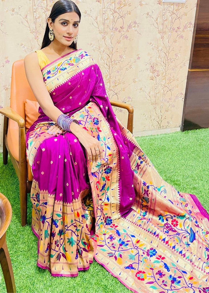 Magenta Purple Zari Woven Paithani Silk Saree Clothsvilla