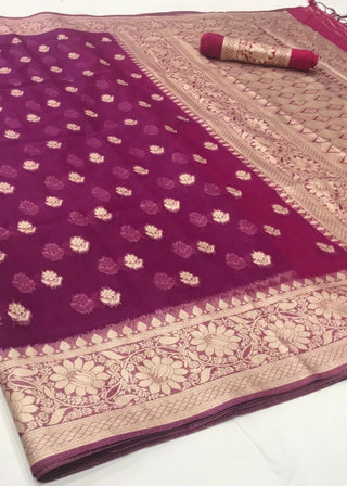 Dark Orchid Purple Zari Woven Organza Silk Saree Clothsvilla