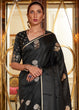 Load image into Gallery viewer, Midnight Black Designer Satin Silk Saree Clothsvilla