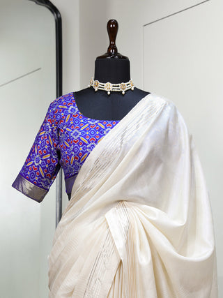 White Color Plain Manipuri Tussar Trending Saree Clothsvilla