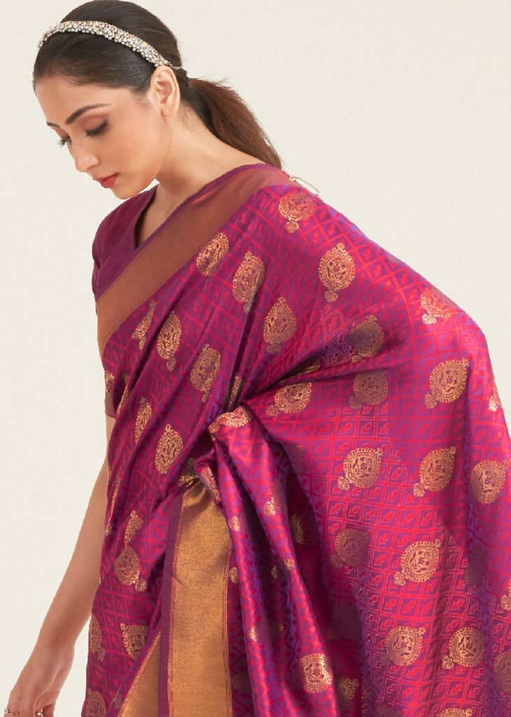 Hibiscus Purple Zari Butta Woven Banasari Silk Saree Clothsvilla