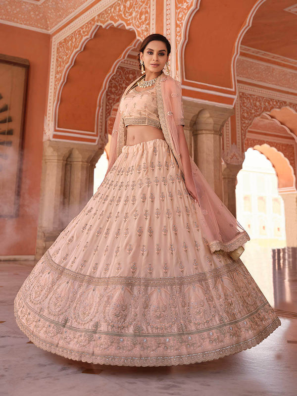 Peach Embroidered Designer Lehenga Choli Clothsvilla
